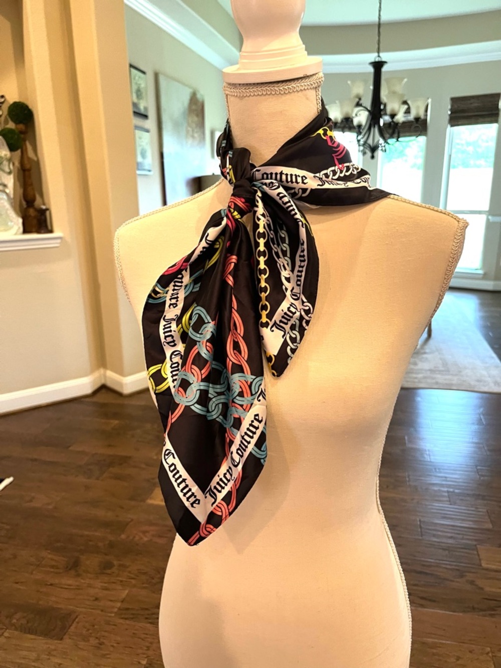 Juicy Couture Black Scarf with Neon Chain Print - Picture 4 of 15